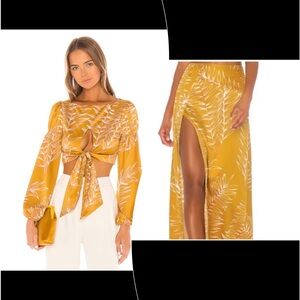 NWT  - Camila Coelho Marcia Top & Aline Max Skirt Set in Gold Tropical